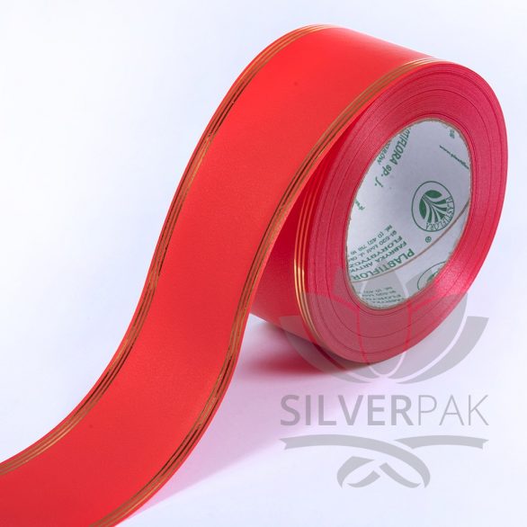 Traka zlatna nit 6cm crvena